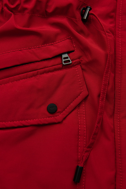 Red parka with ecru warm lining