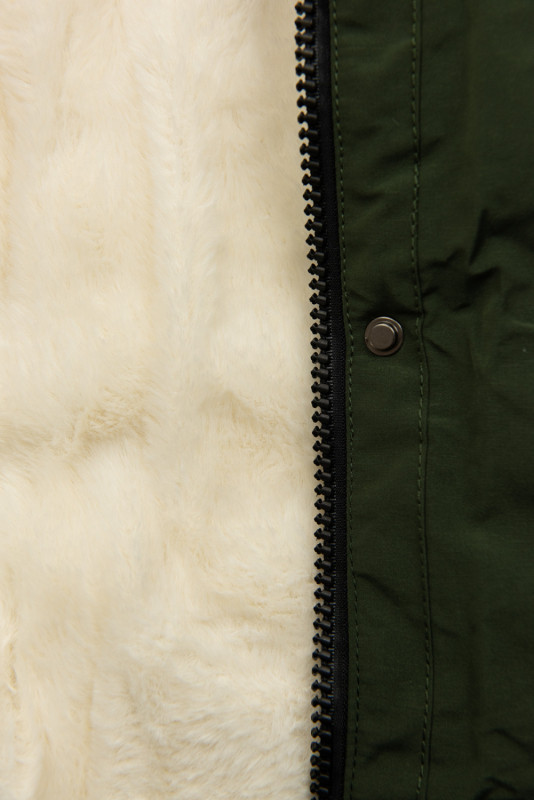 Khaki parka with ecru warm lining