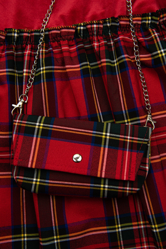 Red checkered dress with handbag