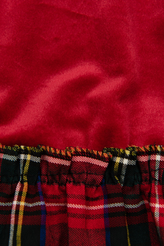 Red checkered dress with handbag