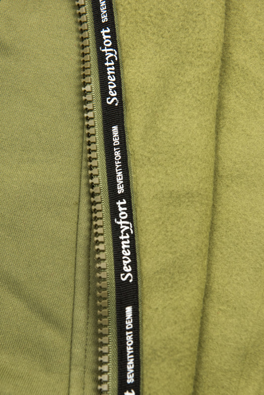 Khaki sweatshirt with patterned hood lining