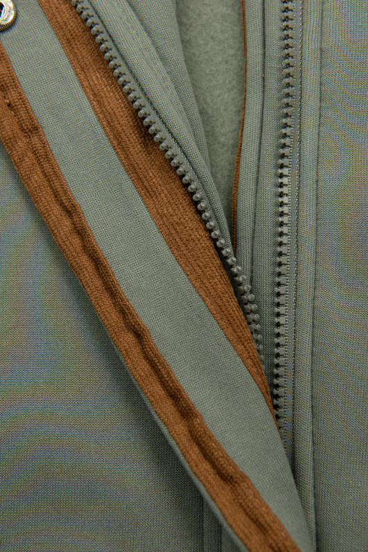 Olive green elongated sweatshirt jacket