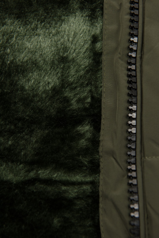 Khaki winter quilted jacket with hood