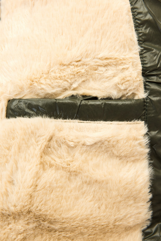 Belted winter jacket in khaki/beige