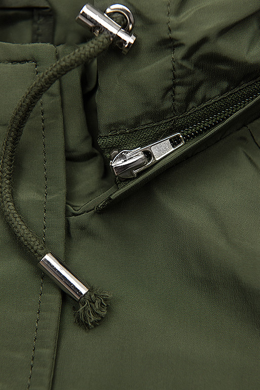 Khaki basic spring parka jacket with a hood