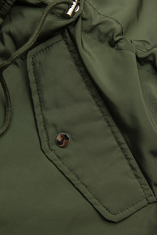 Khaki basic spring parka jacket with a hood