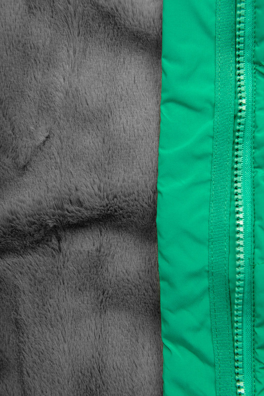 Green quilted winter jacket with plush