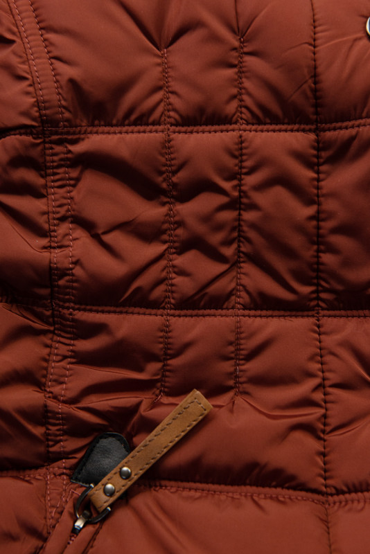 Brick brown winter jacket with plush and faux fur