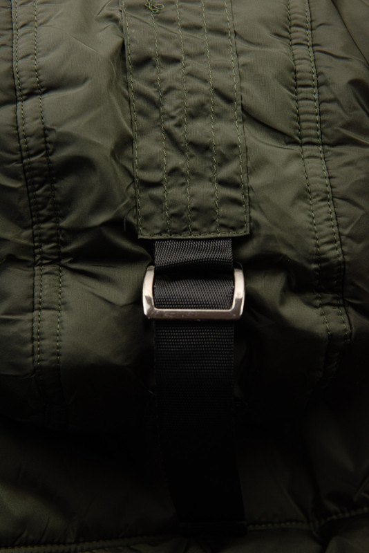 Khaki winter jacket with plush and faux fur