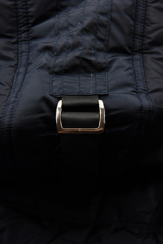 Dark blue winter jacket with plush and faux fur