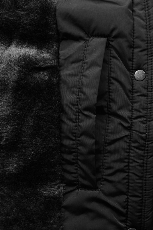 Black winter jacket with plush and faux fur
