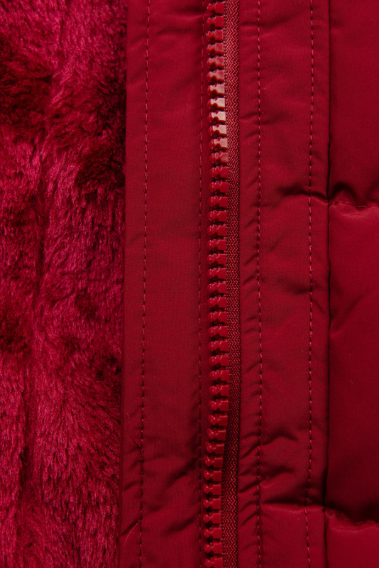 Red winter jacket with drawstring waist
