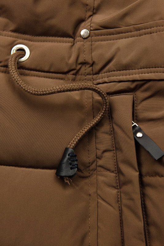 Brown winter jacket with drawstring waist