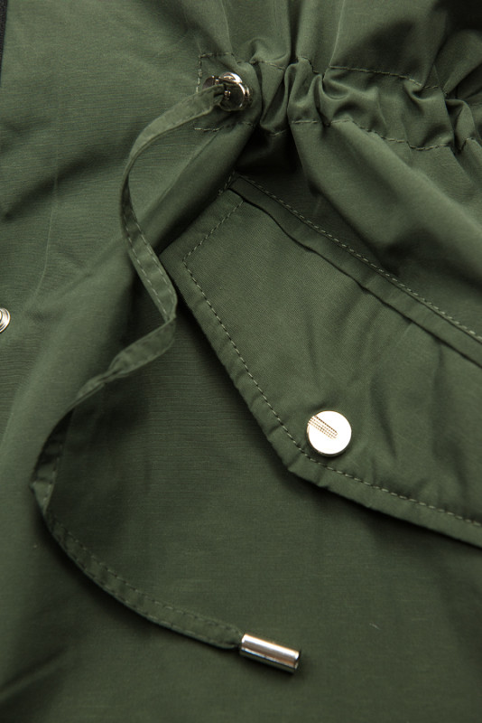 Khaki-beige parka jacket with faux fur lining