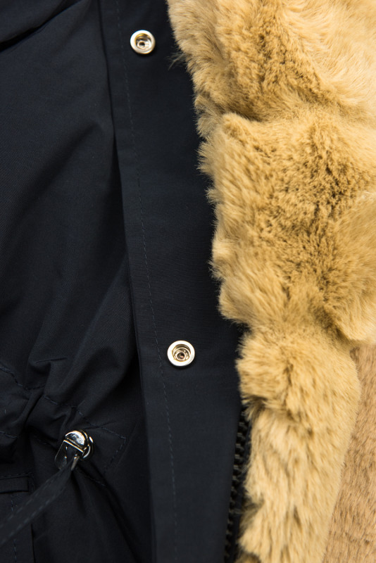 Navy-beige parka jacket with faux fur lining