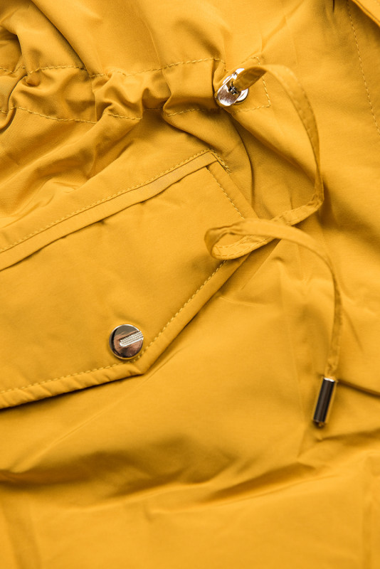 Mustard-beige parka jacket with faux fur lining