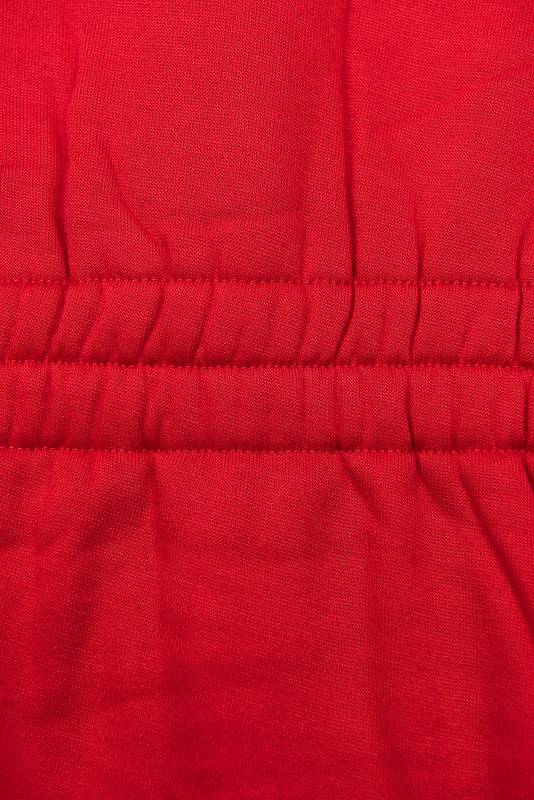 Red elongated hoodie in shaped cut