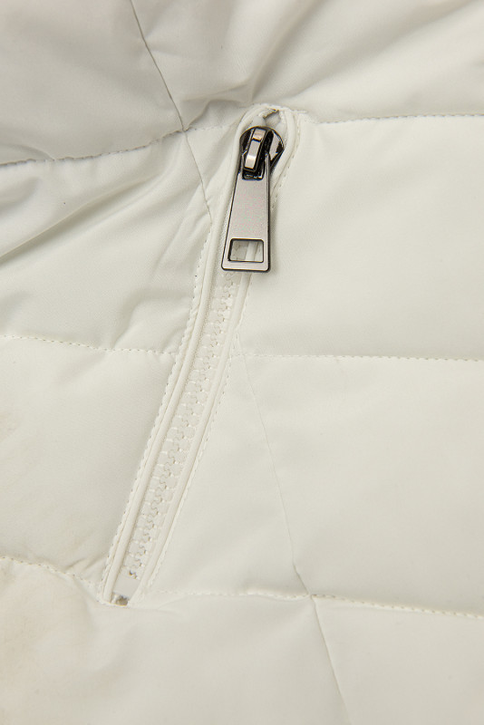 Creamy white winter jacket shaped for wider hips
