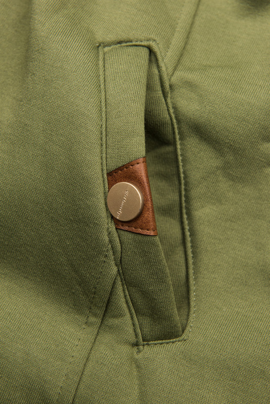 Army green elongated hoodie with quilted details