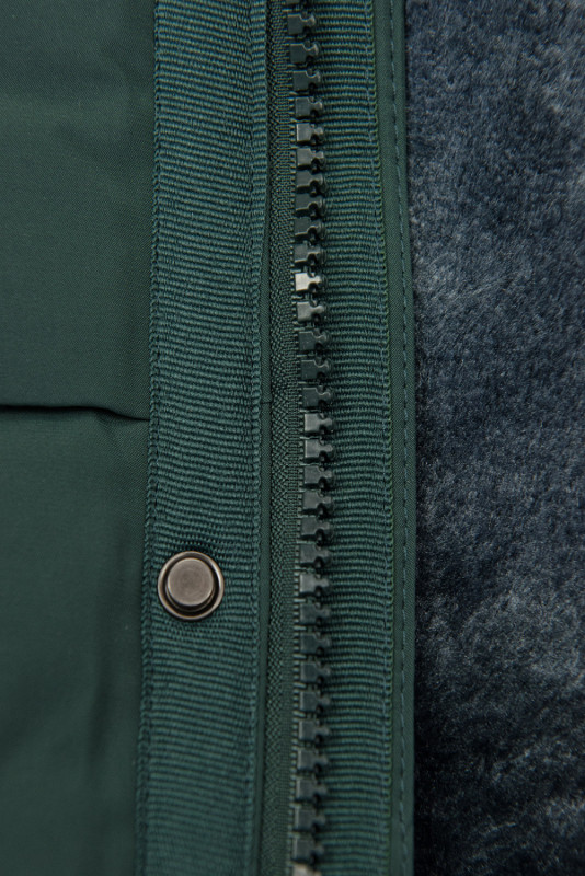 Green quilted winter jacket with the hood