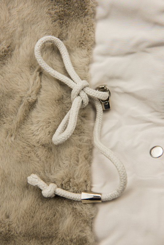 Pearl white winter parka jacket with faux fur
