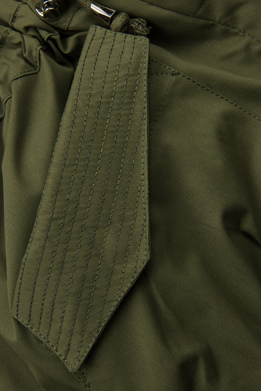 Olive green winter parka with high collar