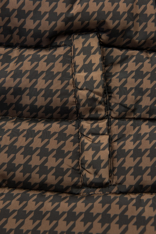 Red reversible winter parka with faux fur trim