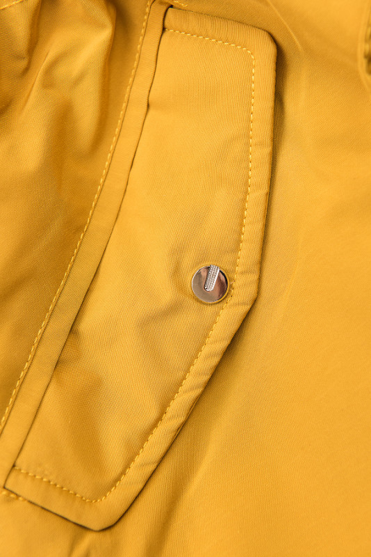 Yellow reversible winter parka with faux fur trim