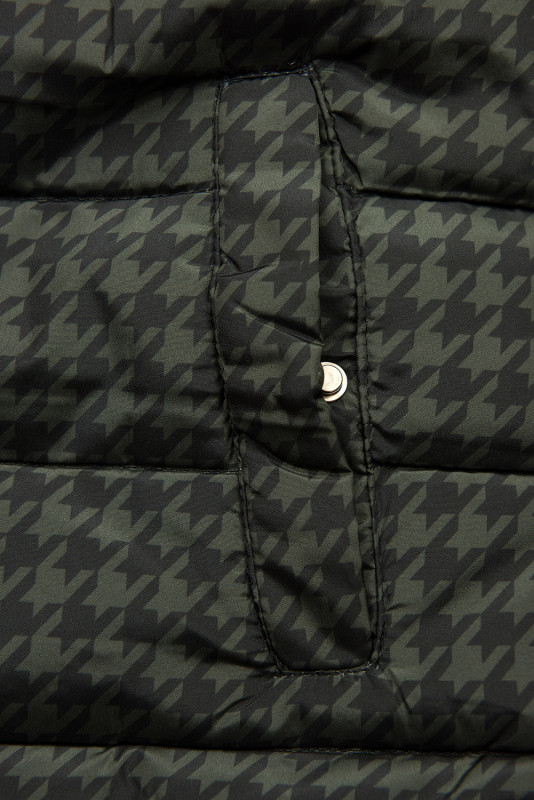 Khaki green reversible winter parka with faux fur trim