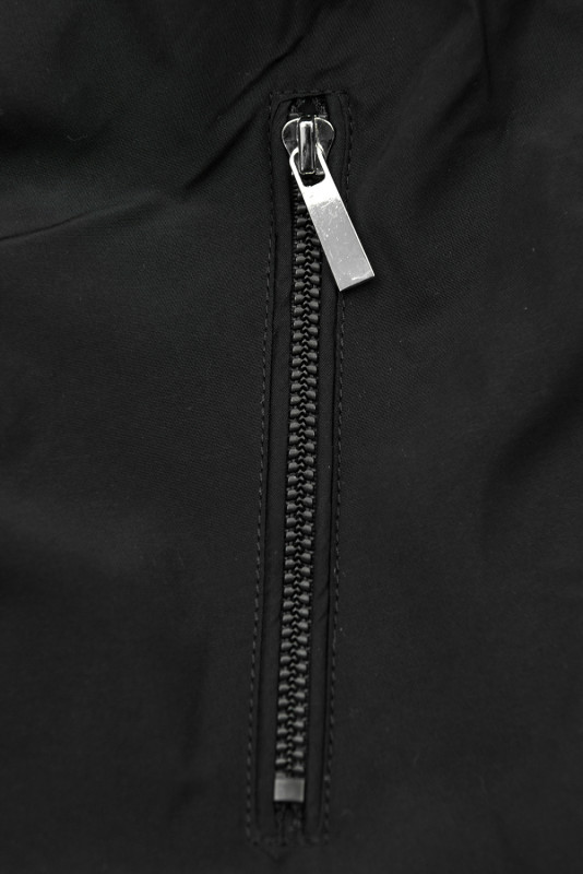 Black reversible winter parka with faux fur trim