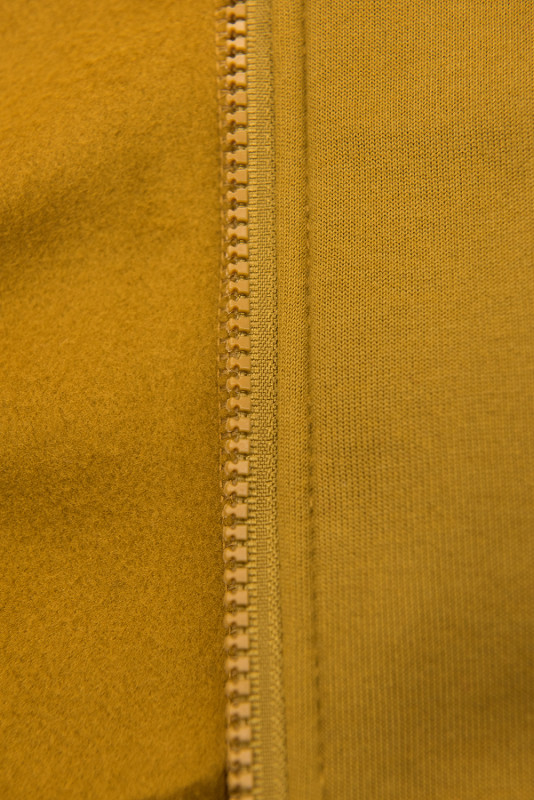 Mustard yellow hoodie with two-way zip fastening