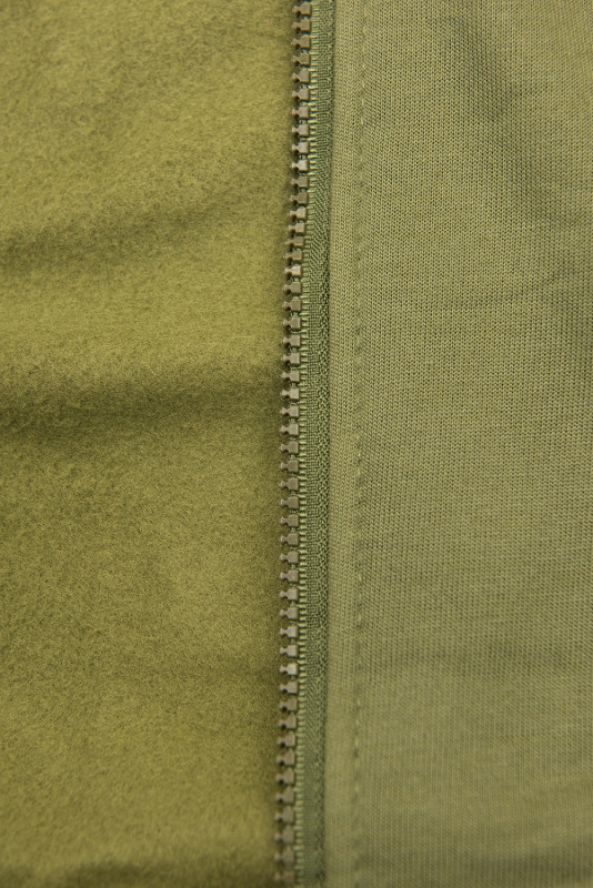 Khaki hoodie with two-way zip fastening