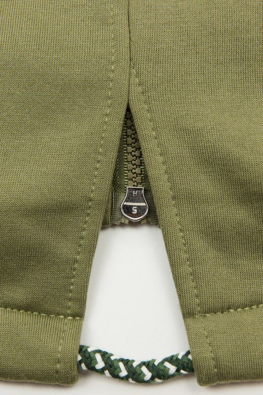 Khaki hoodie with two-way zip fastening