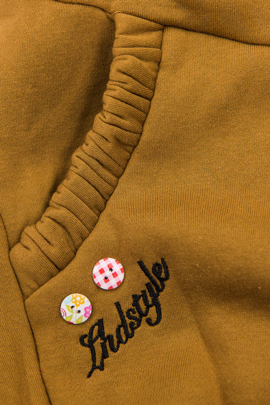 Dark yellow sweatshirt jacket with a floral hood lining by LHD