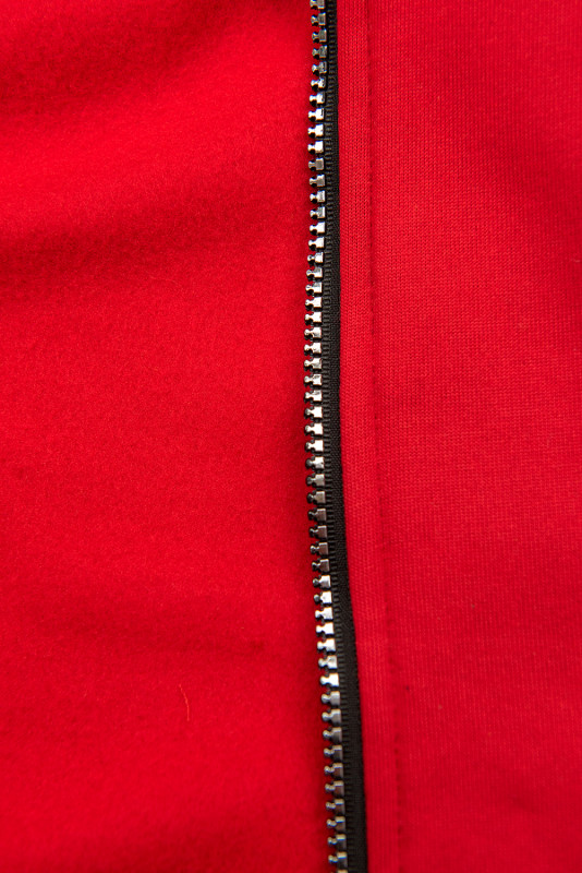 Red hoodie with drawstring belt