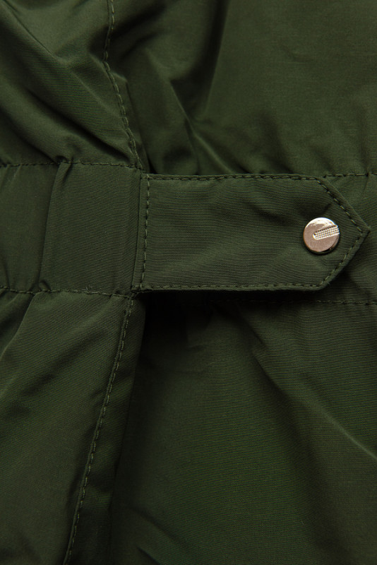 Long parka with faux fur dark green/beige