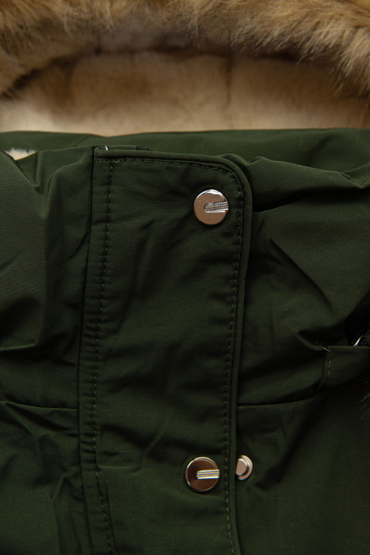 Long parka with faux fur dark green/beige