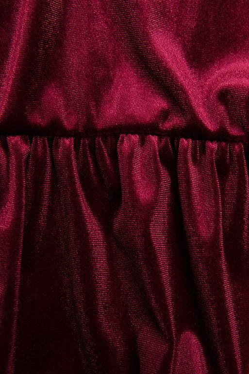 Burgundy velvet dress with ruffles