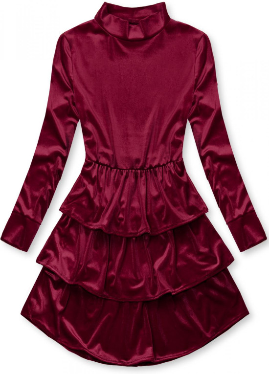 Burgundy velvet dress with ruffles