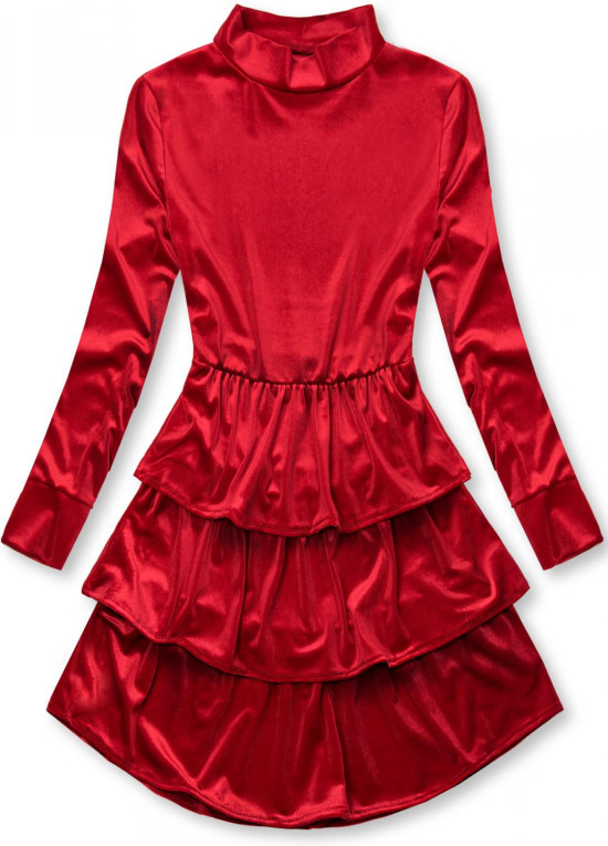 Red velvet dress with ruffles