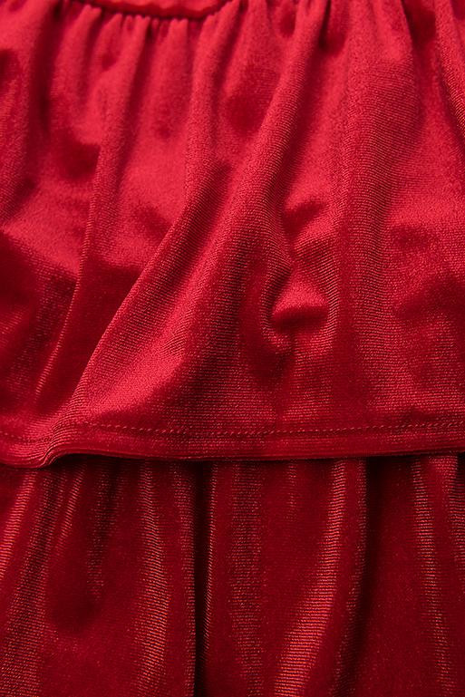 Red velvet dress with ruffles