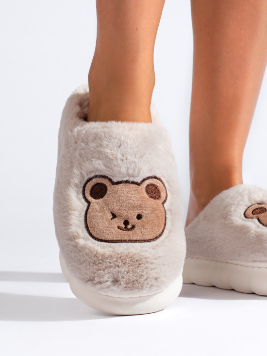Light beige fur slippers TEDDY