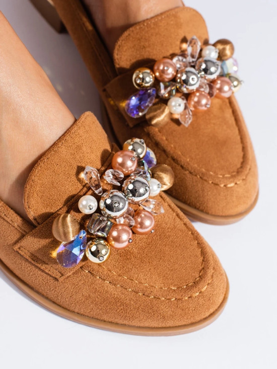 Moccasins with Crystals in Camel Color