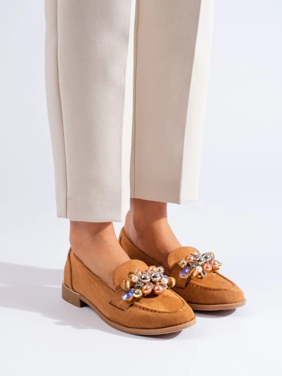 Moccasins with Crystals in Camel Color
