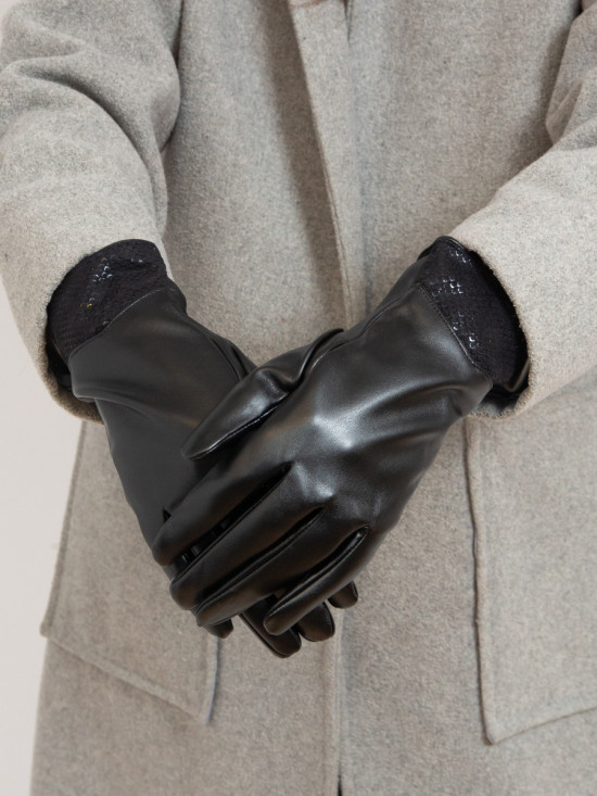 Black leather women's gloves