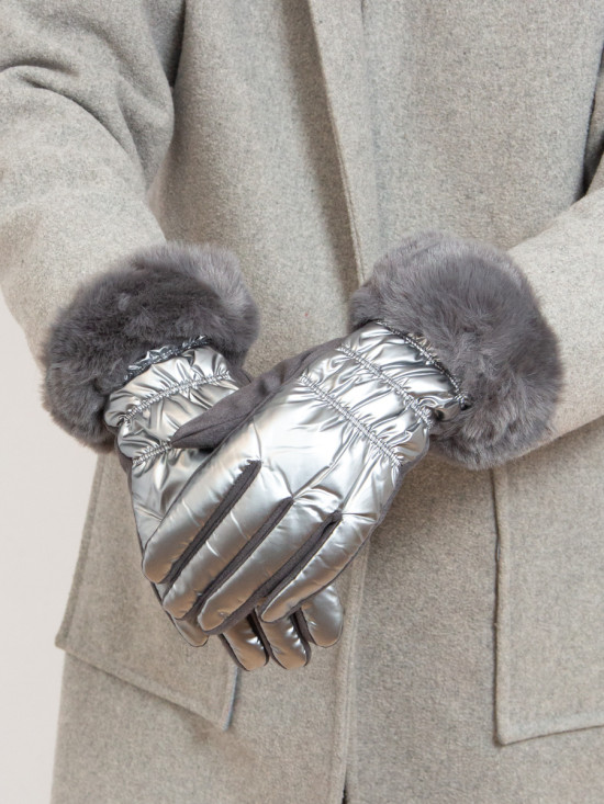 Shiny silver women's gloves