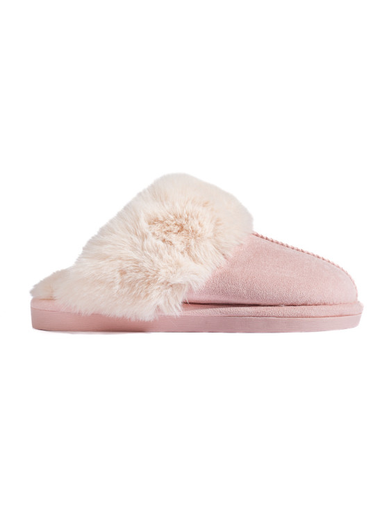 Light pink women's slippers with faux fur