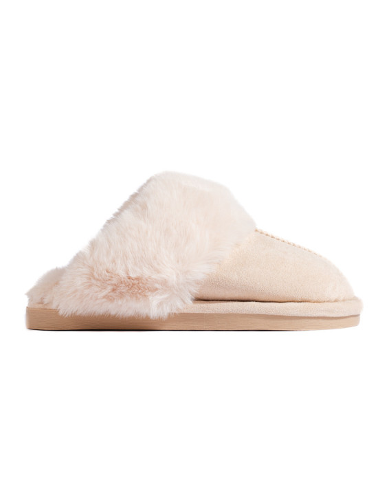 Cream women's slippers with faux fur
