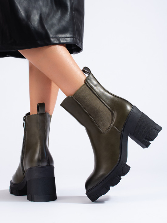 Khaki platform heel boots