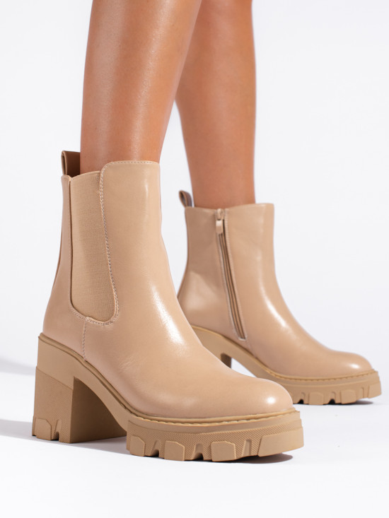 Beige platform heel boots